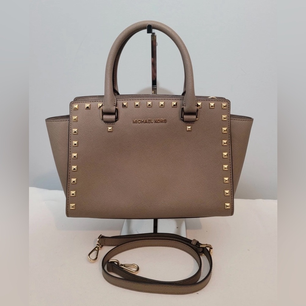 MICHAEL Michael Kors Satchel Crossbody Bag Taupe Saffiano Leather